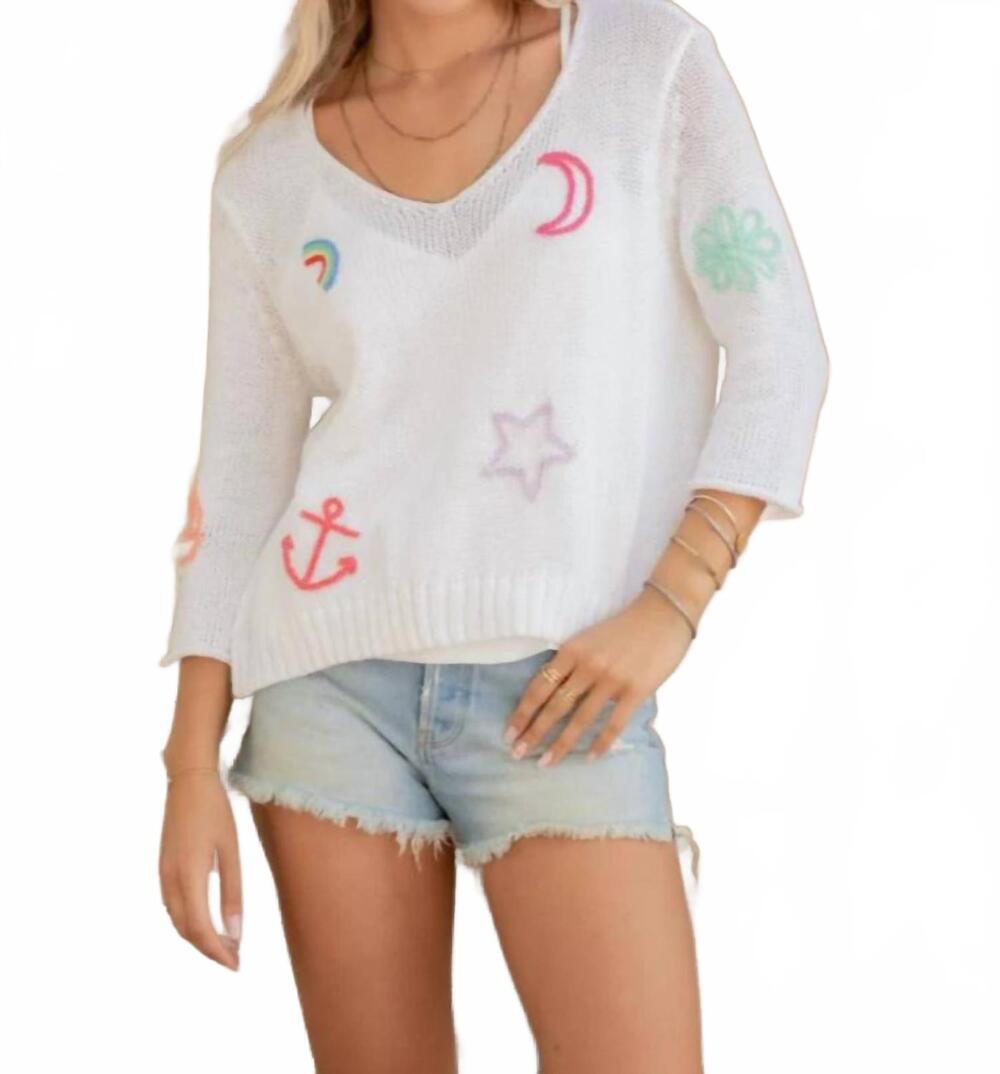 NEW WOODEN SHIPS charm quarter sleeve cotton v-neck top in white